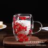 Taza de Vidrio de Doble Capa de Alto Borosilicato con Flor Real, Resistente a Altas Temperaturas, Alto Valor Estético, Taza de Café para el Hogar con Asa