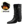 Botas de media pantorrilla Botas de caballero Botas para mujer Nuevo estilo Otoño e invierno Arrugadas Punta fruncida Tacón de aguja Botas de tacón alto Tacón grueso Botas para pantalones Mujer