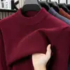 Suéter Grueso de Mezcla de Lana con Cuello Alto Medio para Hombre, Otoño e Invierno, Jersey Holgado, Ropa Interior Térmica de Punto