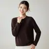 Suéter de Cachemira Suave Color Sólido para Mujer, Dobladillo Enrollado, Cuello Redondo, Holgado, Capa Base, Manga Larga, Tejido, Top Interior