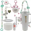 Set de Accesorios para Botella de Agua Stanley con Cadena de Flores, Tapa con Popote, Cadena con Colgante de Bola de Felpa Transfronterizo en Stock Venta al por Mayor