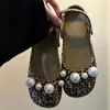 Moda Novo Sapato de Salto Alto Mary Jane estilo Ballet com Pérolas Estilo Francês e Acessórios de Flor de Sapato Removível