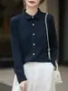 Cardigan de Punto con Cuello Solapa Nuevo Estilo Otoño/Invierno 2025 Manga Larga para Mujer Jacquard Hueco Diseño Holgado Versátil Top