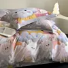 Juego de Cuatro Piezas de Algodón de Fibra Larga con Dibujos, 60 Piezas, Funda de Edredón Estampada 100% Algodón, Sábana Bajera Ajustable 100% Algodón, Juego de Ropa de Cama para Todas las Estaciones