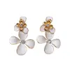 Aretes de aguja de plata con diamantes y diseño floral con goteo de aceite, estilo corte vintage, aretes simples y de moda, elegantes, de lujo ligero, aretes de alta gama