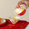Juego de Té Cerámico Pintado a Mano del Dios de la Riqueza con Tapa de Boca Ancha para Uso Doméstico, Presentando Estilo Chino Festivo