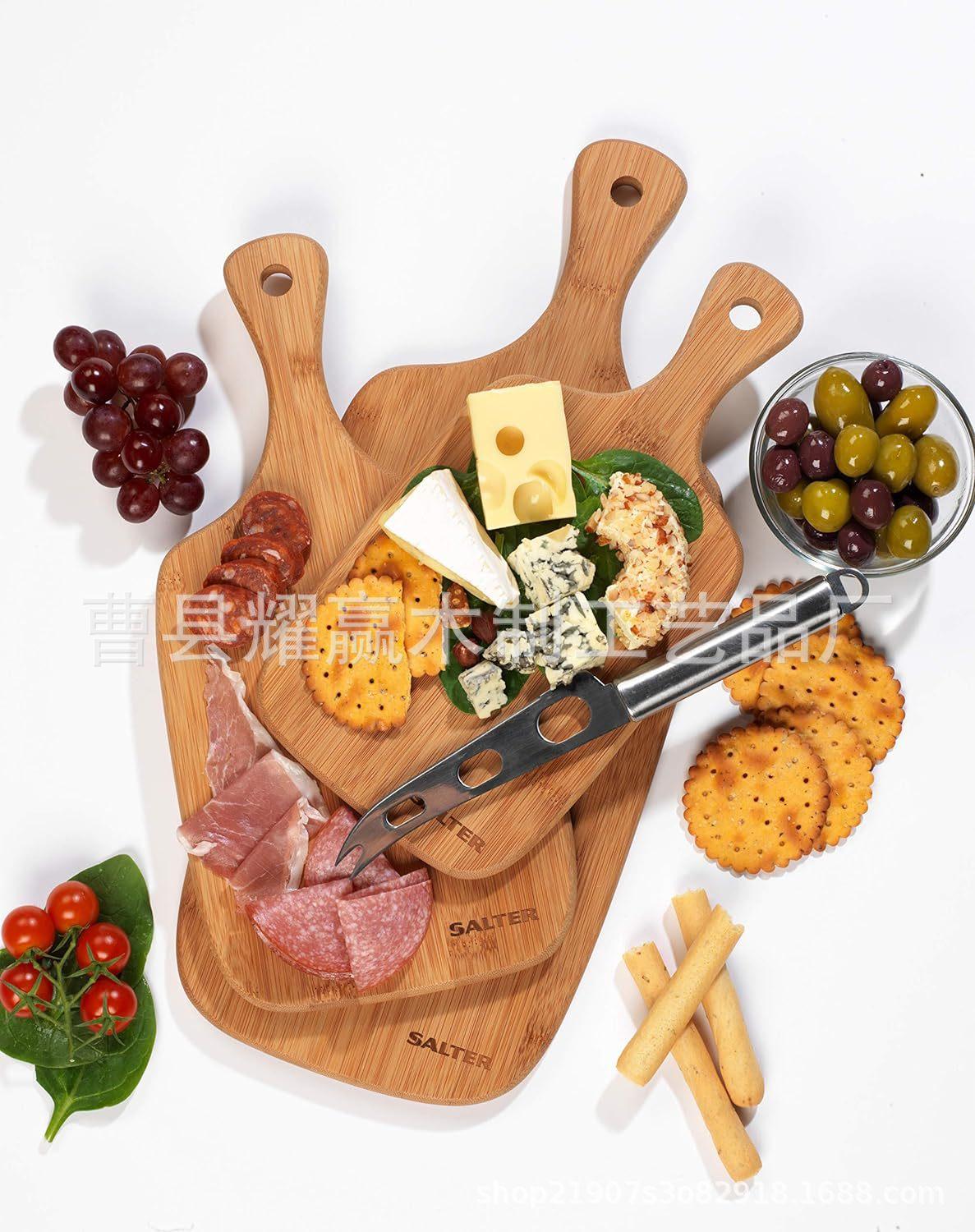 竹制切菜板创意带手柄砧板三件套实木披萨板牛排面包板BSCI