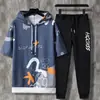 Conjunto de shorts esportivos de manga curta para homens, verão 2022, novo conjunto moderno e bonito com calça solta casual de duas peças