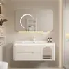 Gabinete de baño de roble combinación cerámica baño color crema esquina redondeada lavabo integrado lavabo inteligente para lavado de manos