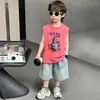 Conjunto de Verano para Niños 2026 Nuevo Estilo Coreano Chaleco Delgado y Shorts de Mezclilla Conjunto de Dos Piezas para Niños Pequeños Ropa de Verano