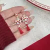 Pendientes Estilo Chino Año Zodiacal Festivo Aguja de Plata, Carácter de Fortuna Rojo Corazón Hueco Despertar del León Pendientes Asimétricos con Electrochapado