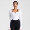 Ropa de yoga con almohadilla para el pecho para mujer, otoño e invierno, nueva camiseta deportiva para correr, manga larga, ropa de entrenamiento ajustada con cuello halter