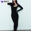 Vestido largo de punto hecho a medida de fábrica con diseño de escote asimétrico, sexy ajustado, elegante para el trabajo