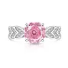 Anel Colorido de Pedra Preciosa com Corte Rosa para Mulheres, Hot-Selling no TikTok, Cravejado com Brilhante Diamante de Alto Carbono em Formato de Coração, Venda Direta por Transmissão ao Vivo no Xiaohongshu