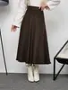 Nova Saia Lápis Plissada Grande Estilo Transfronteiriço, Saia Tricô Lisa com Franjas na Bainha, Saia Tricô Grossa e com Caimento, Cintura Alta para Mulheres