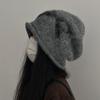 Gorro de punto estilo retro japonés con lazo rizado, cálido para otoño e invierno, combina con todo, hace que la cara se vea pequeña, gorro tipo bolsa de moda