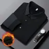 Camisa POLO para hombre para otoño e invierno, camiseta casual de dos piezas de manga larga, forrada de polar, engrosada, cálida, top base de moda