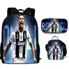 Mochila Deportiva de Tres Piezas Ronaldo Estrella de Fútbol Transfronteriza Bolsa para Comida Bolsa para Lápices Estudiantes de Primaria y Secundaria Mochila Casual Reductora de Carga