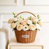 Cesta de flores tejida de imitación de ratán, cesta de flores para decoración del hogar, cesta de almacenamiento interior, cesta para arreglos florales de floristería