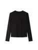 Suéter de Punto de Cuello Redondo de Manga Larga de Alta Gama Estilo Old Money para Mujer, Camiseta Básica Ajustada 13415