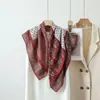 Bufanda de Seda Imitación Terciopelo para Mujer, Estilo Retro Nuevo, Estampado Patchwork, 90cm Doble Cara, Bufanda Cuadrada Grande Bicolor, Toalla de Playa para Viaje, Protección Solar