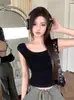 1849# Chaleco de Diseño Sensual Estilo Chica Picante Hombro Americano Espalda Abierta Camiseta Sexy Top de Cuadrado en el Pecho
