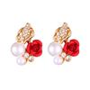 Aretes Coreanos Nuevos de Venta Caliente Moda Rosa Perla Clip de Oreja Camelia Rosa Fabricante Mayorista