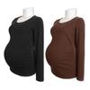 Camiseta Base de Otoño e Invierno para Mujeres Embarazadas, Nueva Camiseta Elástica de Primavera de Cuello Medio Alto, Cálida Interior, de Manga Larga, a la Moda