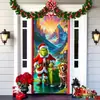2026 Nueva Cortina de Puerta Navideña Bandera Decoración de Fondo del Monstruo Verde Grinch Navideño para Exteriores Tela Colgante Cubierta de Puerta