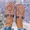 Sandalias de Talla Grande de Comercio Exterior Verano 2025 Nuevas Planas con Punta Estampada Sandalias de Estilo Étnico Bohemio para Mujer