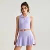 Weiman Ropa de Yoga Traje Deportivo para Mujer Solapa Cremallera Push-Up A prueba de Golpes Chaleco Deportivo Secado Rápido Falda de Tenis Conjunto de Dos Piezas