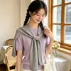 Chal de punto de color liso para mujer, mezcla de seda y lana, capa grande en forma de T para primavera y otoño, para habitaciones con aire acondicionado, chal pequeño gris claro