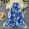Saia plissada de cintura alta em A, estampada, de comércio exterior transfronteiriço, para mulheres, saia plissada de verão, saia de comprimento médio, estilo para o trabalho e férias
