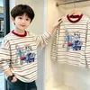 Camiseta básica de rayas para niño, nuevo modelo primavera y otoño 2026, camiseta de manga larga 100% algodón para niños, camiseta interior para niños mayores, camiseta de moda estilo callejero