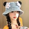 Bonito Sombrero de Pescador de Mezclilla con Mano Pequeña de Mickey para Mujer, Versión Coreana de Verano, Sombrero de Cubo Adelgazante, Sombrero de Sol para Viajes, Protección Solar, Moderno