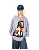 Suéter de Punto con Estampado de Cachorros de Mohair Americano para Parejas Otoño e Invierno Estilo Perezoso Holgado Casual Manga Larga
