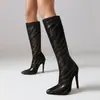 Tallas 34-47 Otoño e Invierno Botas Martin de Tacón Ultra Alto para Mujer con Tacones Finos, Sin Cordones, Color Sólido, Punta Fina, Transfronterizas Talla Grande Botas Altas