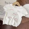 Nuevo Conjunto de Verano 2026 para Niñas con Lazo Estilo Princesa Dulce Dos Piezas Pantalones de Pierna Ancha con Volantes Moderno