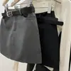 Falda de Traje Gris para Primavera y Verano para Mujer Vestido Cruzado Hot Girl Petite Cintura Alta Adelgazante Temperamento Falda de Línea A