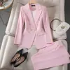 Conjunto de Traje Pequeño de Nuevo Estilo para Mujer Transfronterizo, Traje de Tres Piezas Elegante Color Rojo Rosa para Primavera y Otoño al por Mayor, Manga Larga
