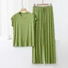 Pijama de Modal Feminino Verão Fino Sensação Fresca Roupa de Casa Conjunto de Duas Peças Sem Mangas Calça Casual para conjunto plus size