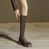 Botas Retro até o Joelho Femininas 2023 Novas de Camurça com Solado Grosso Alta Elasticidade Botas de Cavaleiro com Saia Salto Grosso Botas de Fumaça