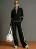 Nuevo Conjunto de Moda Casual Deportivo para Mujer Otoño/Invierno 2026 Amazon Transfronterizo con Bloques de Color, Cuello Alto, Sudadera y Pantalones de Pierna Ancha