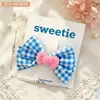2026 Novo Presilha de Cabelo com Laço de Estrela e Xadrez Azul Clips para Franja Estilo Girly Grampo de Cabelo Presilha de Cabelo Fofa Acessório de Cabeça