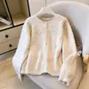 Suéter Abrigo Cardigan de Cuello Redondo Bordado a Mano para Mujer Otoño/Invierno 2026 Nuevo Abrigo Holgado Ropa de Punto Cardigan de Moda