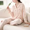 Conjunto de pijama para mujer de manga larga y pantalón largo, de algodón suave tipo anti-bolitas, se puede usar afuera como ropa casual para estar en casa. (Oro