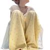 Pantalones Casuales de Pierna Ancha con Textura Plisada Estilo Perezoso Amarillo Puntos de Onda Pantalones a Cuadros Dopamina Explosiones de Verano para Mujer