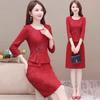 Vestido Saia Elegante Xi para Sogras Primavera e Outono 2024 Novo Decote Redondo Moda Feminina Bordado Exquisito