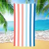 Toalla de playa de vellón de doble cara, color contrastante, raya vertical, secado rápido, a prueba de arena, tamaño grande, toalla de baño para natación para vacaciones y deportes