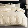 Conjunto de Roupa de Cama de Alta Qualidade Jacquard Cetim de Seda 100S Algodão de Fibra Longa Conjunto de Quatro Peças Luxo Leve Simples Capa de Edredom Puro Algodão Todo Algodão Universal para Quatro Estações